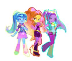 3girls :d adagio_dazzle adagio_dazzle_(human) aqua_eyeshadow aqua_jacket aqua_streaks aria_blaze aria_blaze_(human) arm_at_side backlighting bare_arms bare_shoulders belt black_belt black_choker black_streaks block_heels blonde_streaks blue_eyeshadow blue_hair blue_outline blue_skin blunt_ends boots bracelet breasts buttons choker collared_jacket colored_shoe_soles colored_skin covered_nipples cropped_jacket curtained_hair deformed double-breasted equestria_girls:_rainbow_rocks eyes_visible_through_hair eyeshadow fingerless_gloves forehead from_below full_body gem gloves gold_belt grin hair_behind_ear hand_on_own_chest hand_on_own_hip hand_up high_heel_boots high_heels high_ponytail highres jacket jewelry knee_boots knees_together_feet_apart long_hair looking_at_viewer lower_eyelashes_only makeup miniskirt multicolored_boots multicolored_hair multiple_belts multiple_bracelets multiple_girls my_little_pony my_little_pony:_equestria_girls my_little_pony:_friendship_is_magic necklace no_nose open_clothes open_jacket open_mouth orange_hair outline overlighting pants pantyhose pencil_skirt pendant_choker pink_boots pink_eyes pink_gem pink_gloves pink_jacket pink_pants pink_skin pink_skirt platform_boots platform_heels ponytail puffy_short_sleeves puffy_shorts puffy_sleeves purple_boots purple_eyeshadow purple_hair purple_jacket purple_pantyhose purple_shorts red_gem red_outline shirt short-sleeved_jacket short_sleeves shorts side-by-side sidelocks simple_background skirt sleeveless sleeveless_jacket small_breasts smile solo sonata_dusk sonata_dusk_(human) spiked_hair_ornament standing standing_on_one_leg star_(symbol) streaked_hair the_dazzlings_(my_little_pony) triangle_print tsurime twintails two-tone_boots two-tone_hair v-bangs v-shaped_eyebrows very_long_hair violet_eyes white_background white_boots white_shirt yellow_belt yellow_boots yellow_eyeshadow yellow_outline yellow_skin yushokupan 