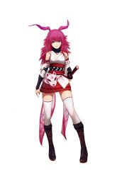  1girl aleihuai_biao animal_ears bad_id bad_pixiv_id bare_shoulders black_boots blue_eyes boots closed_mouth detached_sleeves fox_ears fox_mask highres holding holding_sword holding_weapon honkai_(series) honkai_impact_3rd japanese_clothes katana kimono long_hair looking_at_viewer mask nontraditional_miko pink_hair pink_skirt pleated_skirt ribbon-trimmed_thighhighs ribbon_trim sheath sheathed short_kimono simple_background skirt solo sword thigh-highs weapon white_background white_kimono white_sleeves white_thighhighs yae_sakura yae_sakura_(gyakushinn_miko) 