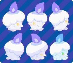  blue_background blue_fire blush_stickers commentary_request fire litwick multiple_views no_humans pokemon pokemon_(creature) pokemon_focus purple_fire rizu_(rizunm) simple_background standing 