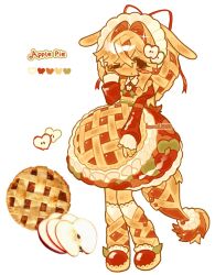  1girl apple apple_hair_ornament apple_pie apple_slice bomal1215 brown_eyes brown_hair closed_mouth dress food food-themed_clothes food-themed_hair food-themed_hair_ornament food-themed_tail_ornament fruit full_body hair_intakes hair_ornament hair_ribbon juliet_sleeves long_sleeves one_eye_closed original pie puffy_sleeves red_dress red_ribbon red_shoes ribbon shoes sidelocks simple_background socks solo tail white_background white_socks 