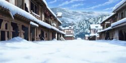  abandoned building day dilapidated game_asset highres lantern mountain no_humans outdoors paper_lantern scenery snow third-party_source touhou touhou_lostword winter 