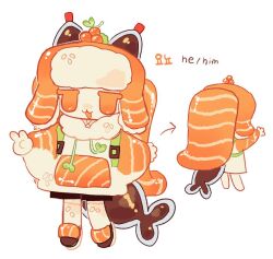  1boy :3 bomal1215 character_pronouns commentary_request food food-themed_clothes food-themed_hair food_as_ears hat hood hoodie korean_commentary open_mouth original salmon smile solo soy_sauce_bottle sushi thigh-highs ushanka white_hoodie white_thighhighs 
