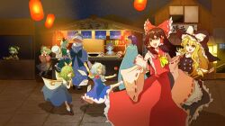  >_< 6+girls animal_ears apron ascot back_bow bird_ears black_hairband black_hat black_skirt black_vest blonde_hair blue_bow blue_dress blue_hair blue_hat blue_kimono blue_skirt blue_vest bow bowtie broom brown_eyes brown_hair brown_kimono brown_shoes buttons candy_apple cape chest_sarashi chinese_commentary cirno collared_shirt commentary_request daiyousei detached_sleeves detached_wings diamond_button disembodied_linked_eye dog_ears dog_girl dress eyeball fairy_wings food frilled_bow frilled_hair_tubes frilled_kimono frilled_shirt_collar frilled_skirt frilled_sleeves frills green_eyes green_hair green_skirt green_vest grey_hair hair_bow hair_tubes hairband hakurei_reimu hat hat_bow headscarf heart heart_of_string highres hitodama holding holding_broom holding_candy_apple holding_food ice ice_wings japanese_clothes jian_wei_xiao_shi_pian kasodani_kyouko kimono kirisame_marisa komeiji_koishi konpaku_youmu konpaku_youmu_(ghost) lantern long_hair long_sleeves market_stall mob_cap multicolored_hairband multiple_girls mystia_lorelei night okamisty open_mouth orange_eyes outdoors paper_lantern petal_print pinafore_dress pink_dress pink_hair pink_shoes print_kimono puffy_short_sleeves puffy_sleeves purple_hair red_bow red_bowtie red_skirt ribbon-trimmed_sleeves ribbon_trim saigyouji_yuyuko sarashi shirt shoes short_hair short_sleeves skirt skirt_set sleeve_garter sleeveless sleeveless_dress smile socks summer_festival tasuki tenkyuu_chimata touhou translation_request vest violet_eyes waist_apron white_apron white_bow white_cape white_shirt white_socks wide_sleeves wings witch_hat yellow_ascot yellow_bow yellow_shirt 