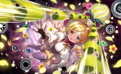  1girl aqua_bonnet aqua_flower artist_request attack black_boots black_corset black_gloves blonde_hair blue_flower bonnet boots bow bowtie candeloro clenched_hand corset detached_sleeves determined doppel_(madoka_magica) dot_nose drill_hair fingerless_gloves flower frown full_body game_asset gloves grey_thighhighs hair_through_headwear hat hat_flower highres lace-trimmed_headwear lace_trim light_blush light_particles long_hair long_sleeves magia_record:_mahou_shoujo_madoka_magica_gaiden magical_girl mahou_shoujo_madoka_magica mahou_shoujo_madoka_magica_magia_exedra miniskirt motion_lines multicolored_boots official_art open_mouth outline outstretched_arm petals pink_background pink_flower pink_rose pleated_skirt puffy_long_sleeves puffy_short_sleeves puffy_sleeves red_bow red_bowtie ribbon rose shirt short_sleeves skirt speed_lines striped_clothes striped_thighhighs tareme thigh-highs thigh_boots tomoe_mami traditional_bowtie twin_drills two-tone_boots v-shaped_eyebrows vertical-striped_clothes vertical-striped_thighhighs white_outline white_shirt white_sleeves yellow_boots yellow_bow yellow_bowtie yellow_eyes yellow_flower yellow_ribbon yellow_skirt 