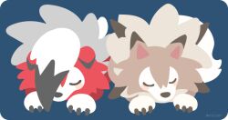  blue_background blush_stickers closed_eyes commentary_request lycanroc lycanroc_(midday) lycanroc_(midnight) lying no_humans on_stomach pokemon pokemon_(creature) pokemon_focus rizu_(rizunm) simple_background sleeping 