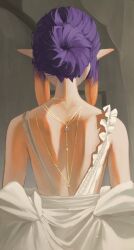  1girl alternate_costume back back_focus dress from_behind gradient_hair hair_bun highres hololive hololive_english multicolored_hair ninomae_ina'nis orange_hair pointy_ears reenaren solo tentacle_hair virtual_youtuber white_dress 