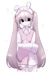  1girl animal animal_ear_hairband animal_ears black_eyes brown_hair commentary fake_animal_ears hairband highres holding holding_animal jy_kjy0929 maplestory sleeves_past_fingers sleeves_past_wrists standing sweater_vest twintails untranslatable_commentary white_background 