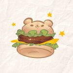  bear burger cheese food food_focus hair_bun no_humans original simple_background single_hair_bun taco8998 white_background 