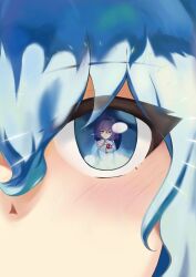  2girls absurdres black_hairband blue_eyes blue_hair blue_shirt blush buttons chinese_commentary close-up commentary_request disembodied_linked_eye eye_reflection eyeball frilled_shirt_collar frills hair_ornament hairband heart heart_button heart_hair_ornament highres komeiji_koishi komeiji_satori multiple_girls pink_eyes pink_hair reflection ribbon-trimmed_collar ribbon_trim shirt siblings sisters touhou yingtao_wei_de_gugugu 