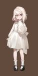  1girl absurdres blonde_hair bow full_body genderswap genderswap_(mtf) highres idolish_7 long_sleeves looking_at_viewer natsume_minami puffy_sleeves red_eyes short_hair socks solo white_bow yhsg666 