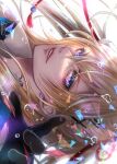  1boy absurdres blonde_hair exif_rotation facing_to_the_side hair_ornament hairclip highres kouryuu_kagemitsu looking_at_viewer male_focus open_mouth short_hair smile solo teeth touken_ranbu violet_eyes white_background zasikirou 