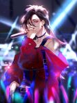  absurdres choker glowstick highres hua_cheng idol idol_clothes looking_at_viewer microphone music open_mouth shiyangtacit singing spotlight stage stage_lights tian_guan_ci_fu 