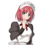  1girl bangs blue_eyes closed_mouth hirakawa hisui_(tsukihime) juliet_sleeves long_sleeves looking_at_viewer maid maid_headdress pink_hair puffy_sleeves short_hair simple_background solo tsukihime upper_body white_background 