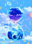 artist_name blurry blurry_background bubble clouds cloudy_sky day falling_petals fish flying flying_animal flying_whale highres hourglass makoron117117 nature no_humans original petals scenery signature sky sparkle water water_drop whale 