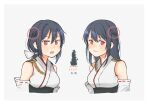 2girls annin_musou bare_shoulders black_hair blush braid closed_mouth detached_sleeves fusou_(kancolle) fusou_(kantai_collection) hair_between_eyes japanese_clothes kantai_collection long_hair multiple_girls nontraditional_miko open_mouth red_eyes ribbon-trimmed_sleeves ribbon_trim short_hair smile upper_body white_sleeves wide_sleeves yamashiro_(kancolle) yamato_(kantai_collection)