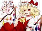  2girls :d bangs bat_wings blonde_hair bow crystal cup fangs flandre_scarlet footwear_bow hat hat_ribbon highres holding holding_cup juxing mob_cap multiple_girls open_mouth purple_hair red_bow red_eyes red_ribbon red_skirt red_vest remilia_scarlet ribbon shirt short_hair short_sleeves siblings sisters skirt smile star_(symbol) teacup touhou vest white_background white_headwear white_shirt white_skirt wings 