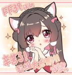  1girl animal_ears bangs black_hair bow breasts cat_ears chibi dress indie_virtual_youtuber open_mouth ribbon sakurano_ru sakurano_ru_(vtuber) virtual_youtuber 