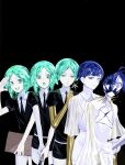  androgynous aqua_eyes aqua_hair bangs blue_eyes blue_hair blunt_bangs crystal_hair gem_uniform_(houseki_no_kuni) golden_arms highres houseki_no_kuni necktie nou_1182 phosphophyllite phosphophyllite_(ll) short_hair short_sleeves smile tagme 