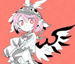  1girl animal_ears bird_ears bird_wings blush dress juliet_sleeves long_sleeves massakasama mystia_lorelei open_mouth pink_background pink_hair puffy_sleeves red_eyes short_hair simple_background smile solo touhou upper_body white_wings winged_hat wings 