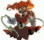  1girl baby_(fnaf) blush_stickers dress five_nights_at_freddy&#039;s five_nights_at_freddy&#039;s:_sister_location fullbban_g green_eyes highres holding holding_microphone microphone orange_hair red_dress robot short_hair smile solo twintails 