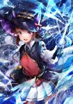  1girl animal_ears belt brown_hair gloves hat highres horse_ears horse_girl long_hair magic magic_circle necktie open_mouth ra_mun5239 solo sweep_tosho_(umamusume) twintails umamusume violet_eyes wand witch_hat 