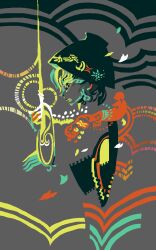  1girl abstract bowl bowl_hat eico from_side grey_background hat highres holding holding_needle needle one-hour_drawing_challenge short_hair solo sukuna_shinmyoumaru touhou 