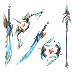  bow_(weapon) claymore_(sword) deru_akayama dottore_(genshin_impact) genshin_impact highres no_humans polearm simple_background sword weapon weapon_focus white_background 