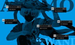  1boy arm_on_thigh armor bishounen blue_theme blunt_ends bodysuit bridal_gauntlets choppy_bangs closed_mouth commentary_request expressionless fingernails furisode gem genshin_impact hand_up hat highres japanese_armor japanese_clothes jingasa kimono knee_up kote layered_sleeves looking_at_viewer magnifying_glass male_focus mandarin_collar middle_ring monochrome open_hand parody sava_25254 scaramouche_(genshin_impact) short_sleeves shoulder_peek side_cape solo translation_request tsurime variant_set vision_(genshin_impact) wanderer_(genshin_impact) zenless_zone_zero 