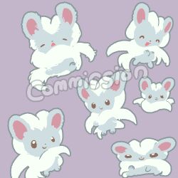  :d animal_focus black_eyes chibi chibi_inset cinccino commission fluffy full_body grey_fur joo_gumoon looking_at_viewer lowres multiple_views neck_fur no_humans open_mouth pokemon pokemon_(creature) pokemon_focus purple_background simple_background smile solo standing white_fur 