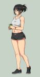  1girl abs black_hair dolphin_shorts fujisawa_takashi glasses holding original ponytail short_shorts shorts simple_background solo tank_top 