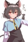  1girl :3 absurdres animal_ears blue_capelet capelet dated dress grey_hair highres jewelry looking_at_viewer mouse mouse_ears mouse_tail nazrin pendant red_eyes short_hair simple_background tail white_background yanagi_(isiryu230) 