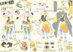  1girl bow clothing_cutout frills hair_bow heart heart_hands highres kagamine_rin lapels micro_shorts multiple_views negi_(ulog&#039;be) official_art orange_bow outstretched_arm over-kneehighs reference_sheet shorts standing stomach_cutout thigh-highs thigh_strap treble_clef turnaround two-tone_bow vocaloid white_bow 