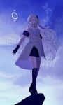  absurdres asymmetrical_footwear asymmetrical_sleeves boots cevio clouds emotionalmikky fingerless_gloves from_below gloves hair_ornament hair_over_one_eye heads-up_display high_heels highres jacket long_hair looking_to_the_side moon sekai_(cevio) twilight violet_eyes white_hair 