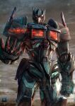  absurdres chinese_commentary clenched_hand clouds cloudy_sky decepticon embers highres kozsen_810290 looking_at_viewer matrix_of_leadership mecha nemesis_prime open_hand red_eyes robot science_fiction sky transformers 