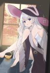  1girl absurdres bangs barefoot blue_eyes elaina_(majo_no_tabitabi) grey_hair hair_between_eyes hat highres long_hair long_sleeves looking_at_viewer majo_no_tabitabi melerdon open_mouth violet_eyes witch witch_hat 