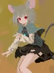  1girl animal_ears brown_background capelet grey_hair highres jewelry light_smile looking_at_viewer mouse_ears mouse_tail nazrin necklace pendant red_eyes reddizen short_hair simple_background tail touhou 