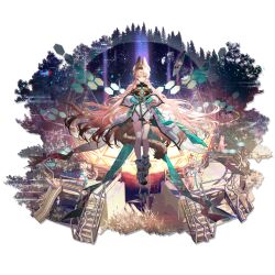  1girl absurdres ahoge animal_ear_fluff animal_ears aphrissa_(arknights) aqua_bow aqua_eyes aqua_gloves aqua_nails arknights bare_legs bare_shoulders black_hair black_shirt black_shorts blonde_hair blue_bow boots bow braid bright_pupils cat_ears cat_girl cat_tail chromatic_aberration closed_mouth coat distortion dual_persona fingerless_gloves floating forest frilled_coat frills full_body furry furry_female glitch gloves gradient_eyes gradient_hair hair_bow hair_down hat hat_bow highres lab_coat leg_tattoo long_hair looking_down machine multicolored_eyes multicolored_hair multiple_views nail_polish nature official_art originium_(arknights) outdoors shirt shorts showgirl_skirt sidelocks sleeveless sleeveless_shirt slide smile solo stairs static tachi-e tail tattoo thigh_strap third-party_source transparent_background turtleneck turtleneck_shirt twin_braids two-tone_hair very_long_hair white_boots white_coat white_hat white_pupils xiayehongming yellow_eyes zipper 