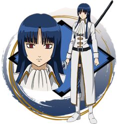  1girl anime_coloring ascot belt blue_hair blue_thighhighs blunt_bangs boots closed_mouth coat expressionless gintama hime_cut holding imai_nobume katana long_coat long_hair looking_at_viewer lowres military military_uniform official_art red_eyes sheath solo sword thigh-highs transparent_background weapon 