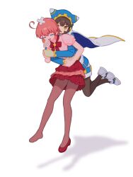  2girls blush_stickers bow candy commentary_request food hat highres humanization kanafumi_(spindle) kirby kirby's_return_to_dream_land kirby_(series) kirby_and_the_forgotten_land lollipop looking_at_viewer magolor multiple_girls open_mouth pants shirt shoes short_hair smile 