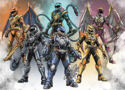  6+others ambiguous_gender armor blastoise bow_(weapon) charizard crossover helmet multiple_others pokemon power_rangers signature skufius sword talons weapon wings 
