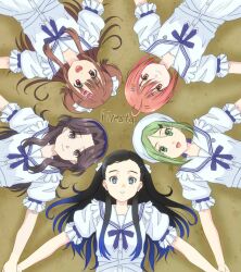  22/7 5girls :d ahoge aqua_eyes beach black_hair blue_hair blue_hairband blue_ribbon bow brown_eyes brown_hair bxtbsy7q76gxh73 closed_mouth commentary_request curtained_hair dress fanged_bangs from_above gradient_hair green_eyes green_hair grey_eyes grey_hair hair_between_eyes hair_bow hair_ornament hairband hairclip hat highres himuro_mizuki kiryu_touko long_hair lying multicolored_hair multiple_girls nishiura_sora official_alternate_costume official_alternate_hairstyle on_back open_mouth orange_hair orihara_sumika parted_bangs pink_bow pink_hair puffy_sleeves ribbon sailor_collar sailor_dress sera_honoka short_hair short_sleeves smile star_arms streaked_hair two-tone_hair two_side_up wavy_hair white_bow white_dress white_hat white_sailor_collar 