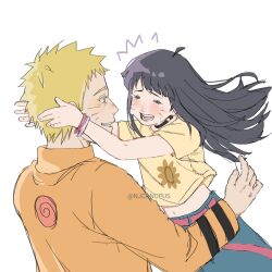  1boy 1girl ahoge black_choker black_hair blue_eyes blue_pants boruto:_two_blue_vortex boruto_(series) bracelet choker closed_eyes commentary crying derivative_work father_and_child father_and_daughter highres jacket jewelry long_hair naruto_(series) nigashita_sakana_wa_ookikatta_ga_tsuriageta_sakana_ga_ookisugita_ken njcanopus orange_jacket pants parent_and_child parody screenshot_redraw shirt streaming_tears t-shirt tears twitter_username uzumaki_himawari uzumaki_naruto yellow_shirt 