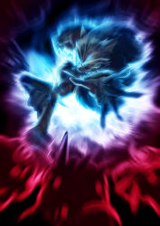  1boy animal_nose black_nose blue_fur et.m fingernails furry furry_male green_eyes hedgehog_boy highres motion_blur sharp_fingernails sharp_teeth sonic_(series) sonic_the_hedgehog sonic_the_werehog sonic_unleashed teeth werehog 