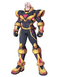  1boy absurdres adapted_costume alternate_costume armor armored_boots bald belt blue_eyes body_armor bodysuit boots covered_abs facial_mark forehead_jewel full_body gauntlets gloves high_collar highres knee_armor mega_man_(series) mega_man_x_(series) muscular muscular_male non-web_source redesign shoulder_armor sigma_(mega_man) smirk transparent_background uta_guipiy 