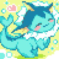  blush_stickers bubble closed_eyes closed_mouth commentary_request green_background heart hiroita lowres no_humans pixel_art pokemon pokemon_(creature) pokemon_focus simple_background smile solo vaporeon 