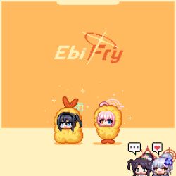  ... 4girls :d ahoge aris_(blue_archive) black_hair blue_archive blue_eyes chibi chibi_only closed_mouth commentary fried_hoshino_(meme) fuuka_(blue_archive) green_halo grey_hair hair_bun halo haruna_(blue_archive) heart heterochromia hoshino_(blue_archive) long_hair meme multiple_girls open_mouth orange_background pink_hair pink_halo pixel_art rectangular_halo red_eyes redforge short_hair single_hair_bun smile sparkle spoken_ellipsis spoken_heart 
