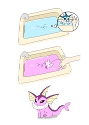  :3 alternate_color animal_focus bathtub black_eyes bright_pupils cetacean_tail commentary_request disembodied_hand fins fish_tail full_body head_fins igwjgsarifbfo9u looking_at_viewer multiple_views no_humans open_mouth pink_fur pokemon pokemon_(creature) pokemon_focus shiny_pokemon simple_background sitting solo tail vaporeon white_background white_pupils 