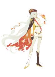  1girl absurdres alternate_costume asymmetrical_footwear asymmetrical_gloves belt black_cape bow cape chinese_commentary commentary_request epaulettes fire fujiwara_no_mokou gloves hair_bow hat highres huameiyu jacket long_hair military_uniform mismatched_boots mismatched_footwear mismatched_gloves multiple_hair_bows peaked_cap touhou white_hair white_jacket 