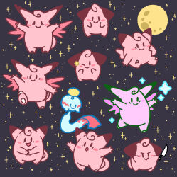  :> :d :o ;> alternate_color blush blush_stickers chimecho clefable clefairy cleffa closed_mouth colored_lineart commentary english_commentary evolutionary_line full_body full_moon grapetylenol highres holding holding_knife knife moon no_humans one_eye_closed open_mouth outstretched_arms pokemon pokemon_(creature) pokemon_focus shiny_and_normal shiny_pokemon sitting smile solid_oval_eyes spread_arms standing standing_on_one_leg star_(sky) star_(symbol) 