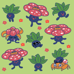  :d ;) bug closed_eyes closed_mouth commentary drooling english_commentary evolutionary_line flat_color flower full_body gloom_(pokemon) grapetylenol green_background highres leaf lips mushroom no_humans oddish one_eye_closed open_mouth paras pokemon pokemon_(creature) pokemon_focus purple_lips red_flower riding riding_pokemon simple_background sitting smile solid_oval_eyes sunglasses vileplume 